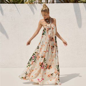 AMANI SATIN FLORAL HALTER MAXI DRESS